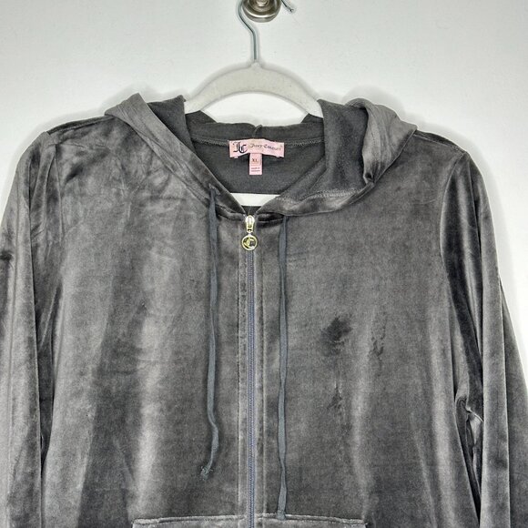 Juicy Couture Gray Velour Zip-Up Hoodie Jacket Size XL Y2K - Picture 3 of 6